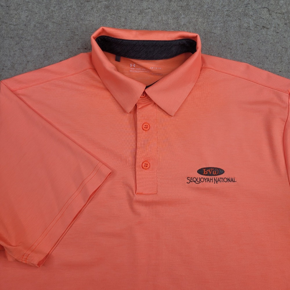 Under Armour Golf Polo Shirt Mens L Loose Orange Short Sleeve Performance Logo